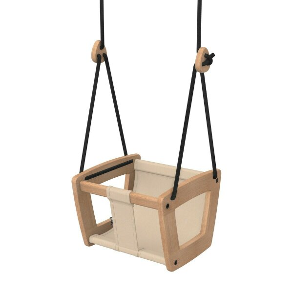 Lillagunga Toddler - Oak - Almond Fabric Seat & Black Ropes