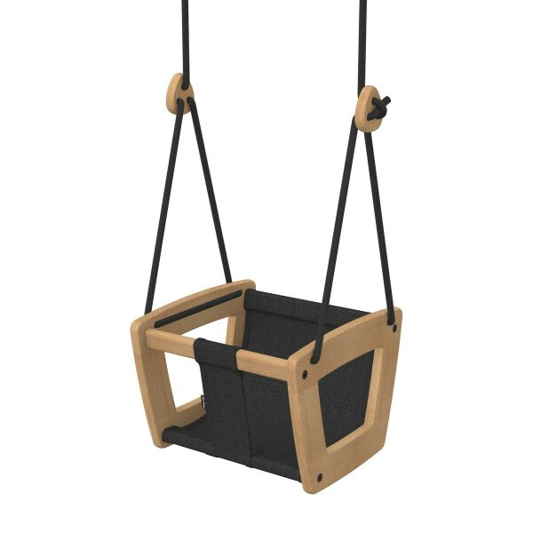 Lillagunga Toddler - Oak - Black Fabric Seat & Black Ropes